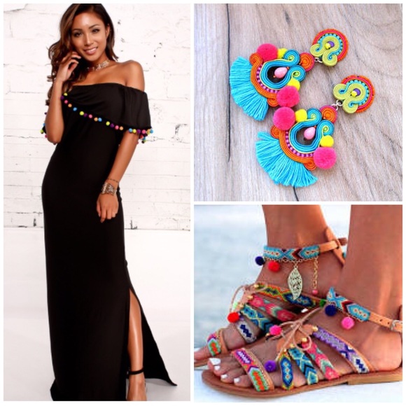 Dresses & Skirts - 🔥LAST ONE🔥 NEW Black Pom Pom Maxi Dress